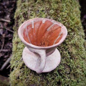 ceramic coffee dripper, handmade organic shape, fungus inspired, natural design handbuilding coffee pour over, handmade V60, Organic dripper image 1