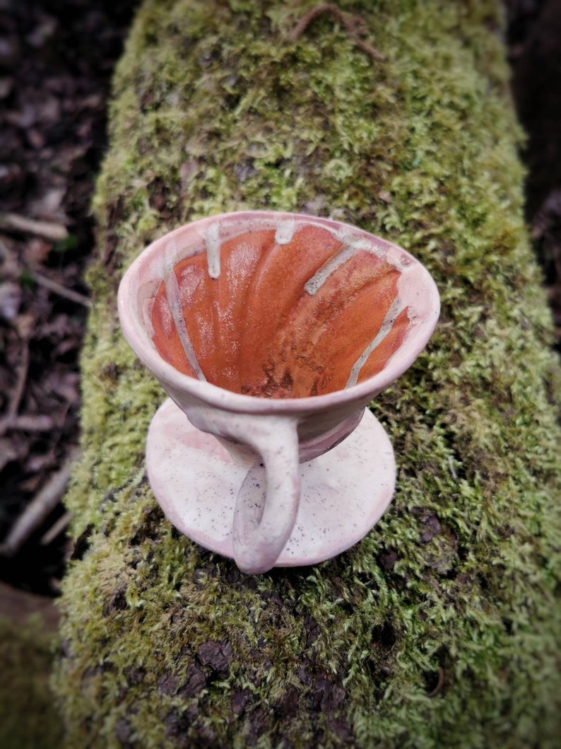 ceramic coffee dripper, handmade organic shape, fungus inspired, natural design handbuilding coffee pour over, handmade V60, Organic dripper image 1