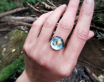 Wildflower Ring, Resin Botanical Jewellery, Pressed Plant Unique Ring, Gift for Her, Bohemian Jewellery, Real Flower Ring