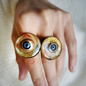 Handmade Recycled Doll Eye Ring, Handpainted Resin Talisman image 6