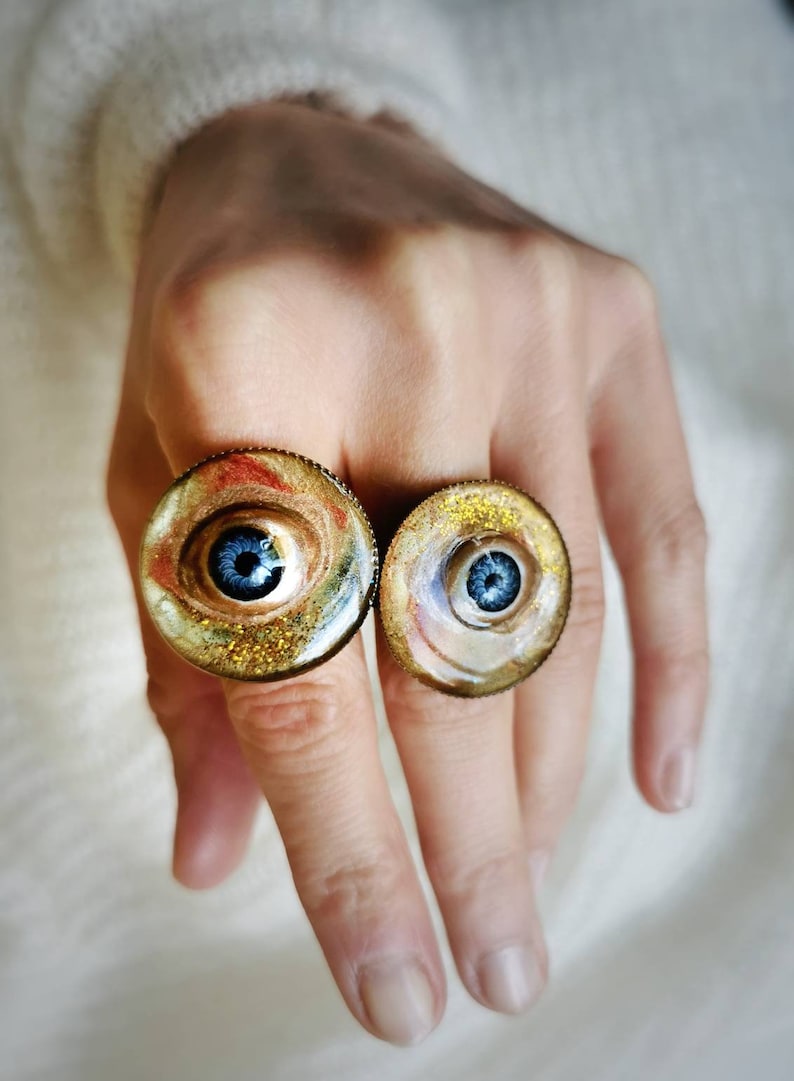 Handmade Recycled Doll Eye Ring, Handpainted Resin Talisman image 6