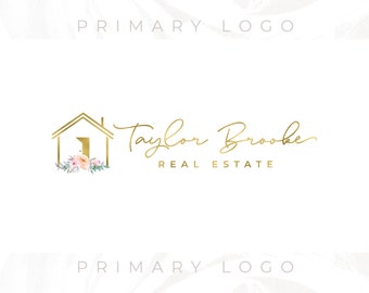Watercolor Flowers House Logo, Real Estate logo, Realty Logo, Premade Logo, Custom Logo, Watermark Logo, Business Logo, Website Logo