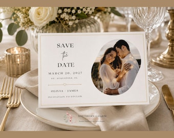 Plantilla para anunciar la fecha de la boda, plantilla editable para bodas, Canva Save the Date, anuncio con foto, descarga instantánea.
