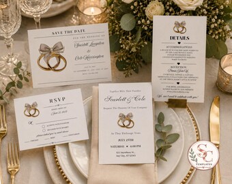 Paquete de invitaciones de boda listas para usar, invitaciones de boda personalizadas, tarjeta de confirmación de asistencia, tarjeta de detalles, tarjeta de "Reserva la fecha", paquete digital.
