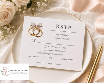 Tarjeta de confirmación de asistencia de lujo lista para usar / Diseño premium para confirmación de asistencia a bodas / Elegante tarjeta de confirmación de asistencia en blanco y negro / Boda personalizada / Descarga digital
