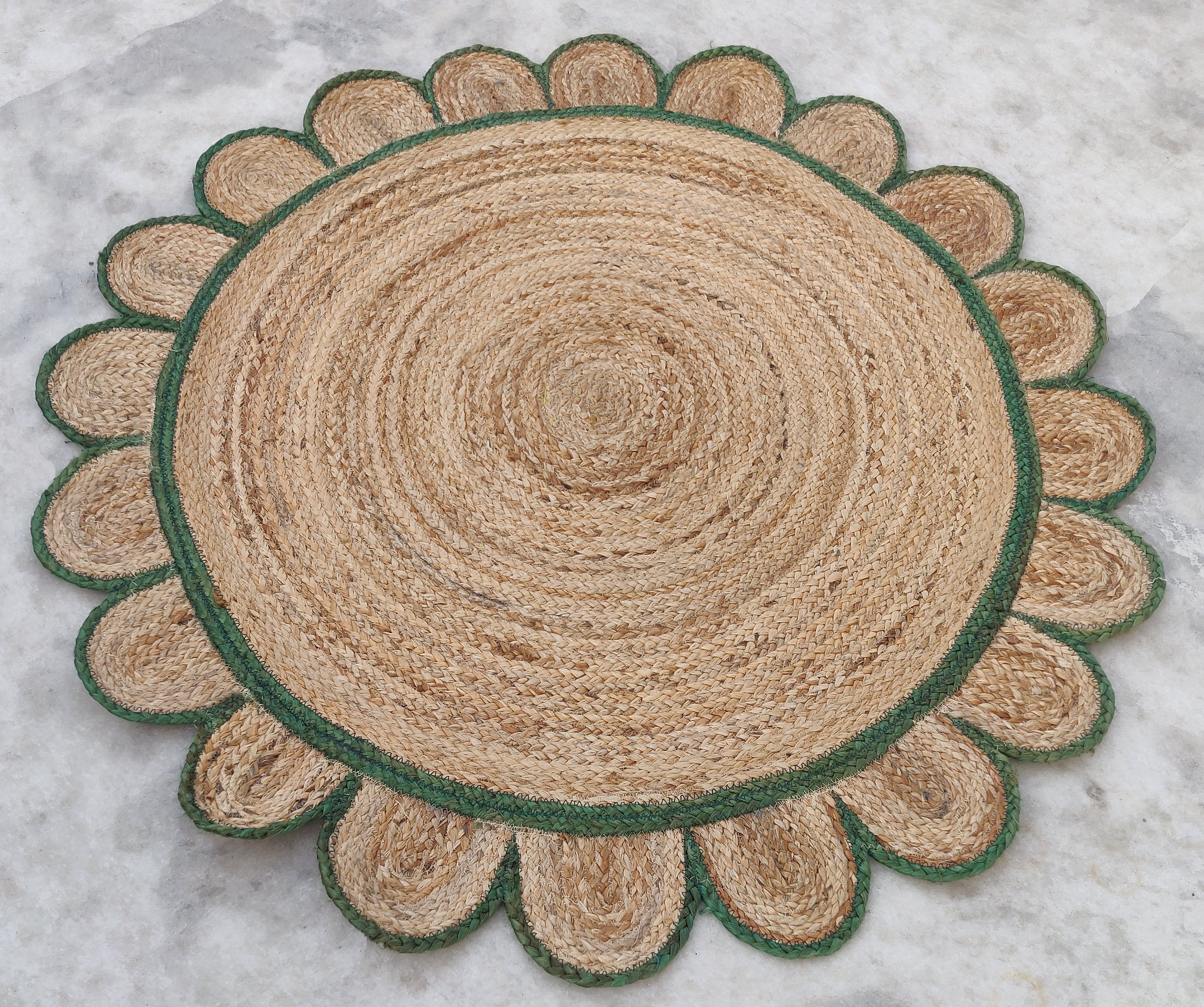 Jute Round Scalloped Rugs 3.5x3.5 feet Bohemian Living Room Etsy