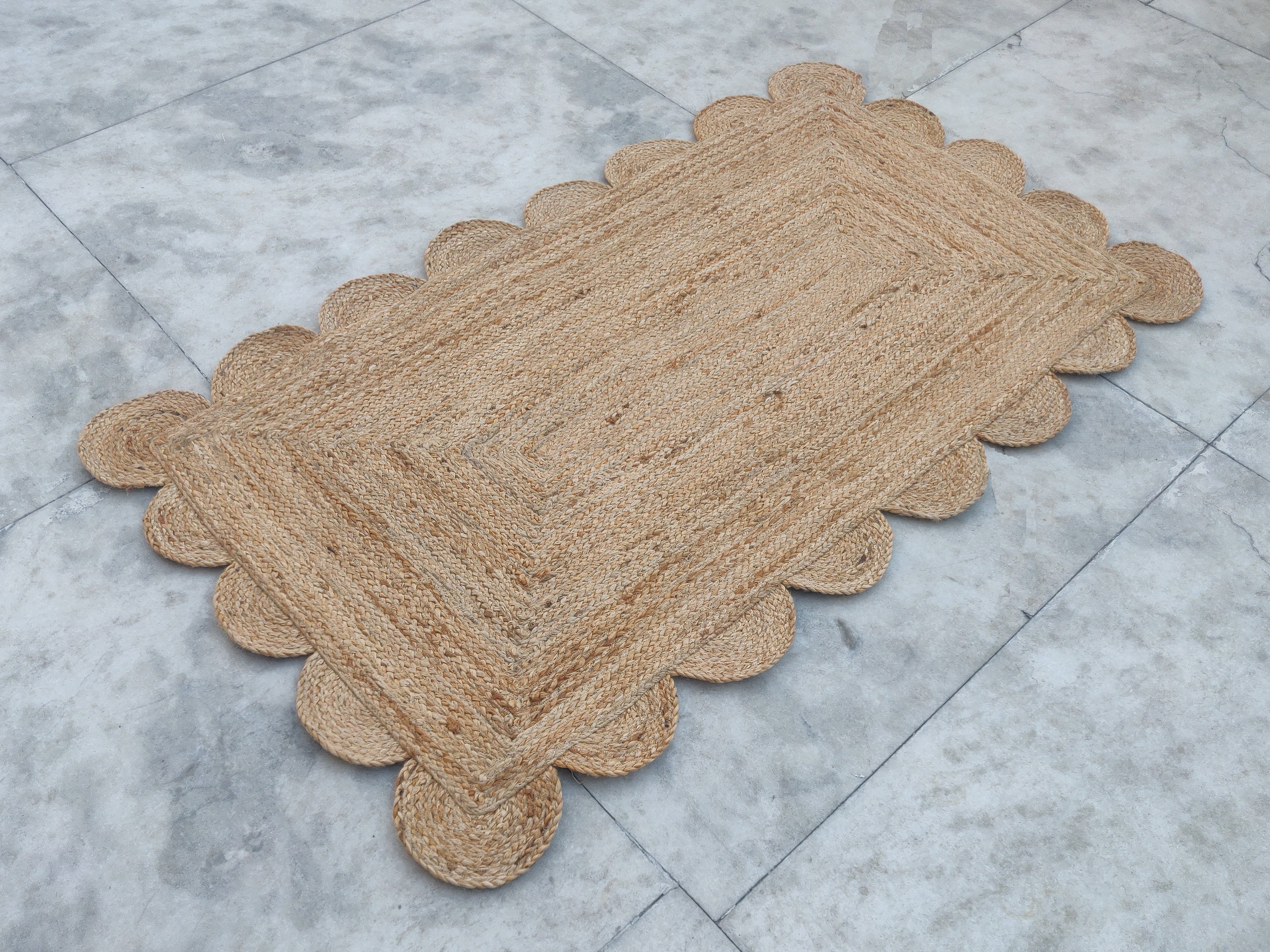 Jute Scalloped Rugs 3x5 feet Bohemian Living Room Area Rug Etsy