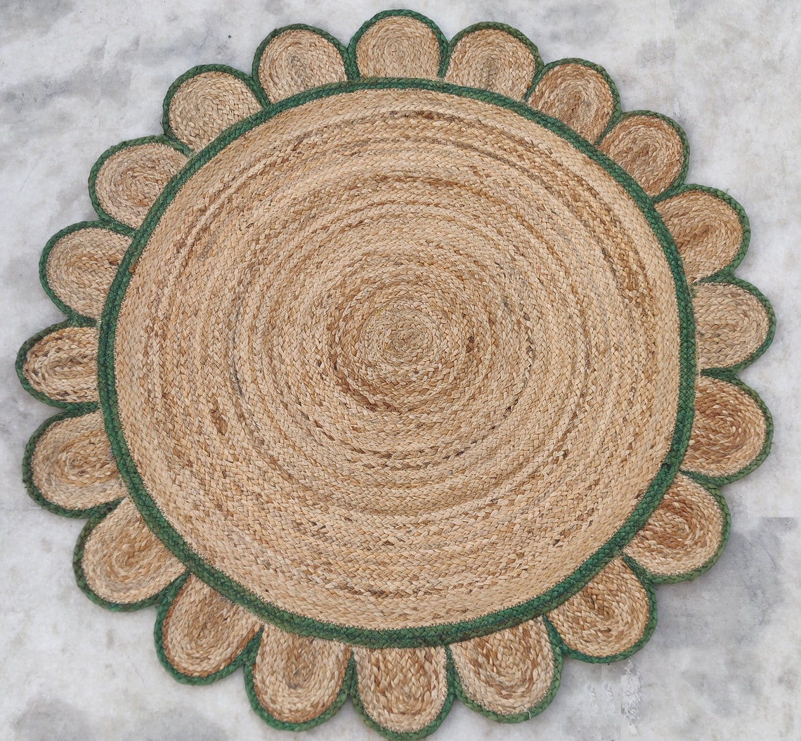 Jute Round Scalloped Rugs 3.5x3.5 feet Bohemian Living Room Etsy