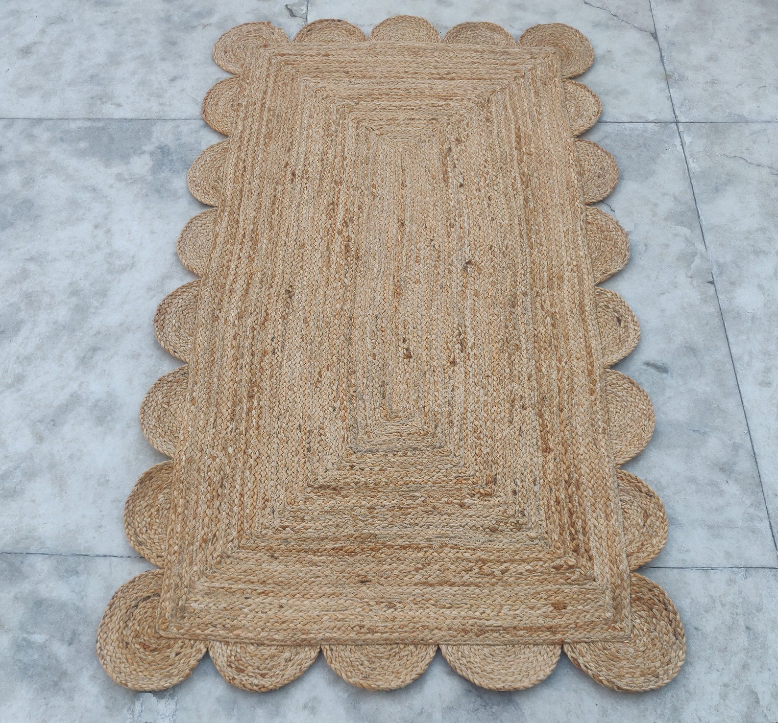 Jute Scalloped Rugs 3x5 feet Bohemian Living Room Area Rug Etsy