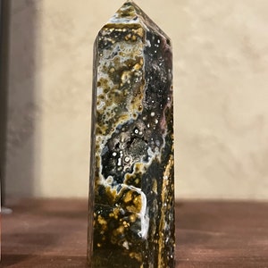 7th Vein Ocean Jasper Tower with Druzy and orbs 4”