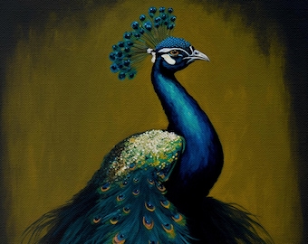 Peacock Print, Direct from artist, Whimsical bird Art, Contemporary Bird Art, Pop Surreal, Bird Art, Peacock Decor, Peacock painting