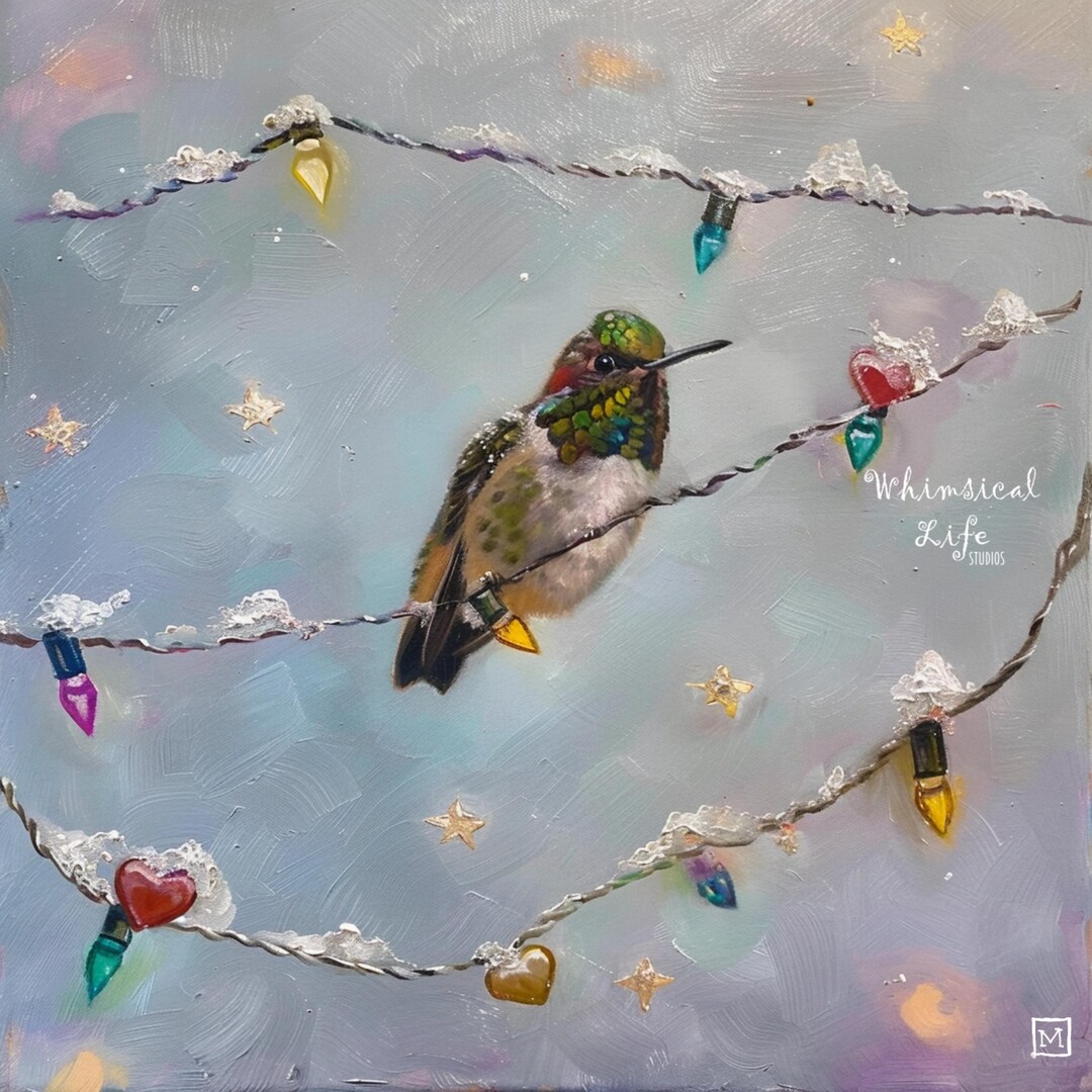 Whimsy Hummingbird Twinkling Lights Whimsical Hummingbird Art Print, Hummingbird Gifts ...