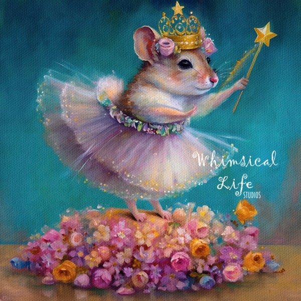 Prune the Sugar Plum Princess, Sugar Plum Mini Series, Whimsical rodent Art, Contemporary Mouse Art, Pop Surreal, Mouse Art, Mice Decor