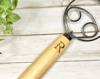 Danish Dough Whisk, Laser Engraved Letter on Wooden Dough Whisk, Personalized Kitchen Accessory