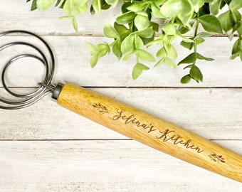 Danish Dough Whisk, Laser Engraved Name on Wooden Dough Whisk, Personalized Kitchen Accessory