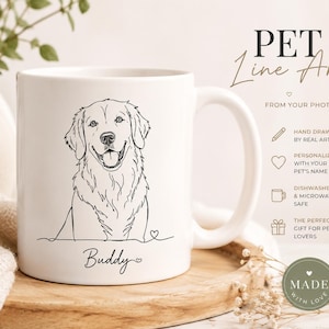 Custom Pet Line Art Mug | Personalized Dog Cat Portrait Coffee Cup