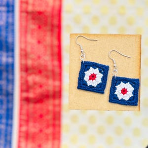 Crochet earrings- crochet patriotic earrings / crochet tri colour earrings/ handmade earrings/ crochet granny square earrings