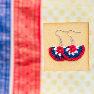 Crochet earrings- crochet patriotic earrings / ceochet tri colour earrings/ handmade earrings/ crochet dangle earrings