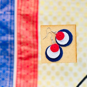 Crochet earrings- crochet patriotic earrings / crochet tri colour earrings/ handmade earrings/ crochet circle earrings