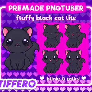 Premade PNGtuber Model Fluffy Black Cat Lite (4 pngs), Vtuber, Twitch, OBS, Veadotube, Discord, Youtube, Stream