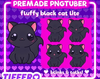 Kawaii Fluffy Black Cat PNGtuber Model (4 PNGs) (Digital Download)