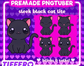 Kawaii Sleek Black Cat PNGtuber Model (4 PNGs) (Digital Download)