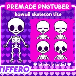 Premade PNGtuber-model Kawaii Skeleton Lite (4 pngs), Vtuber, Twitch, OBS, Veadotube, Discord, Youtube, Stream