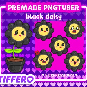 Premade PNGtuber Model Black Daisy (5 Expressions), Vtuber, Twitch, OBS, Veadotube, Discord, Youtube, Stream