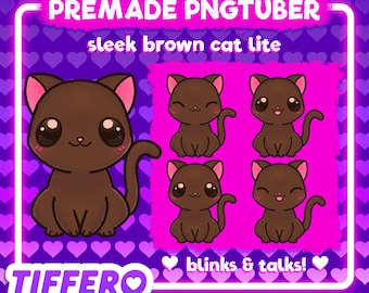 Kawaii Sleek Brown Cat PNGtuber Model (4 PNGs) (Digital Download)