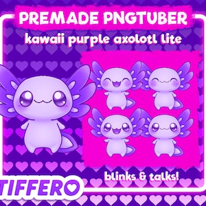 Premade PNGtuber Model Kawaii Purple Axolotl Lite (4 pngs), Vtuber, Twitch, OBS, Veadotube, Discord, Youtube, Stream