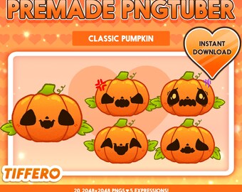 Kawaii Classic Orange Pumpkin (5 Expressions) (Digital Download)
