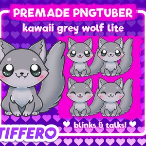 Premade PNGtuber-model Kawaii Grey Wolf Lite (4 pngs), Vtuber, Twitch, OBS, Veadotube, Discord, Youtube, Stream