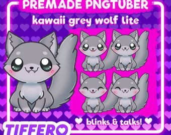Modèle PNGtuber de loup gris kawaii (4 fichiers PNG) (téléchargement numérique)