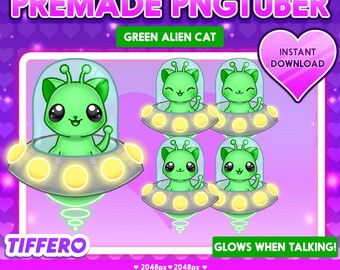 Kawaii Green Alien Cat PNG-tubermodel (4 PNG's) (digitale download)