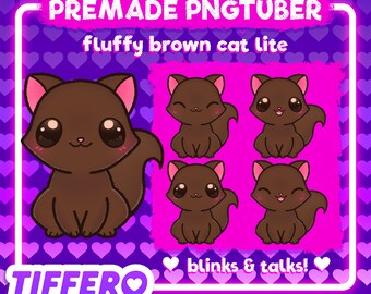 Kawaii Fluffy Brown Cat PNGtuber Model (4 PNGs) (Digital Download)