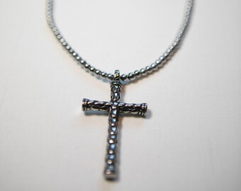 D.Humility Chain- Small Chrome Bead with Cross Pendant