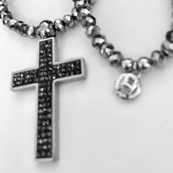 C.Humility Chain - Large Silver Bead  with Silver Bead Cross Pendant