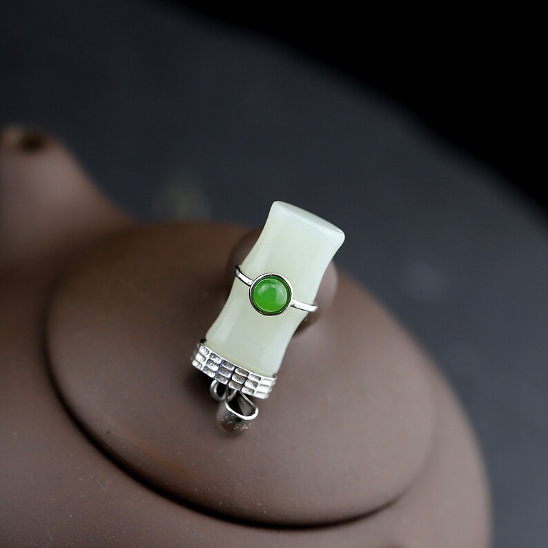 White Hetian Jade Bamboo Necklace-Bamboo Jade Necklace Pendant-925 Silver Necklace-Charm Necklaces-Inlaid Jade Jewelry