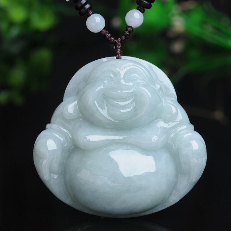 Natural green jade Buddha pendant Lucky Charm Laughing Buddha Maitreya Buddha pendant DSC05512