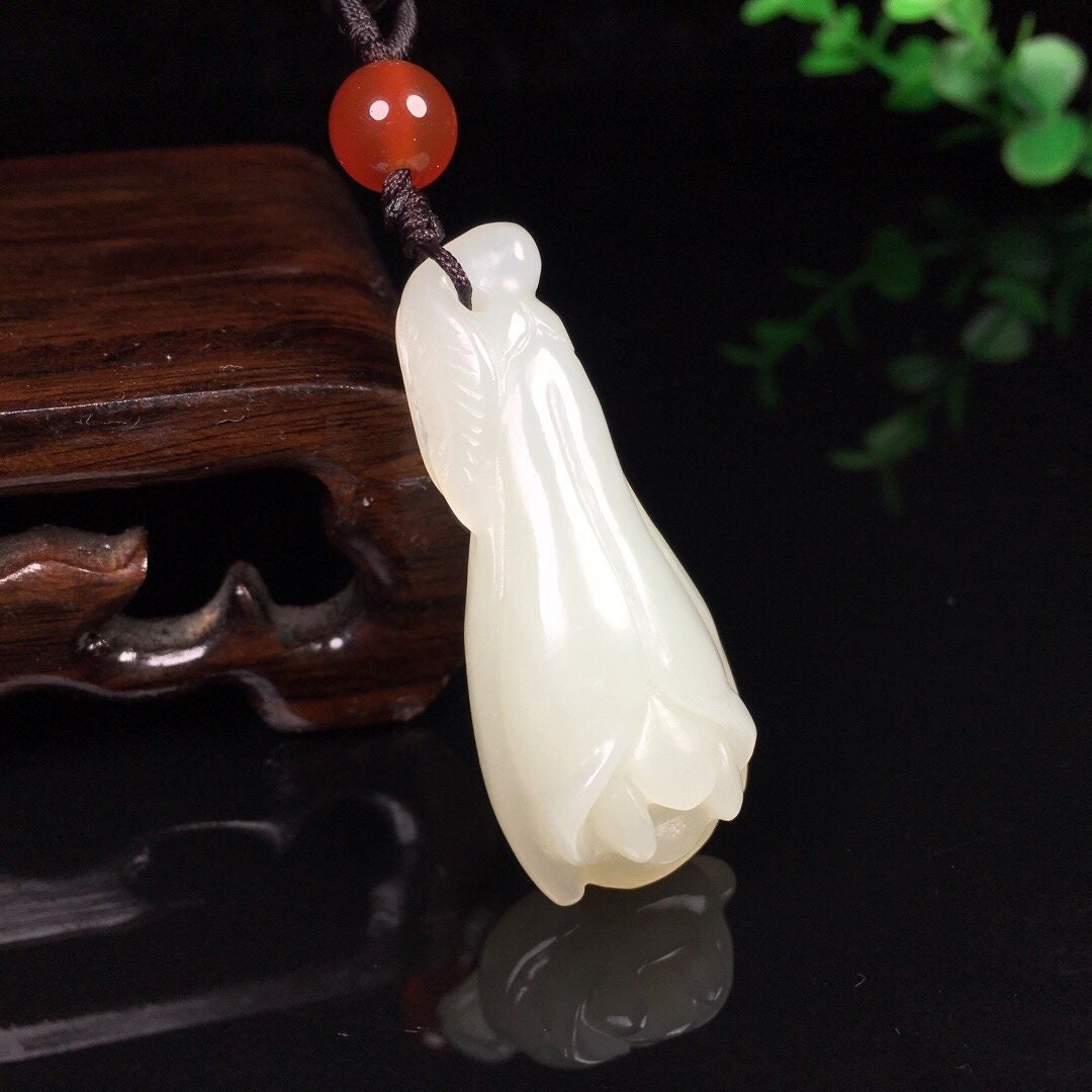 White jade pendant necklaceorchid necklace charmjade orchid Etsy