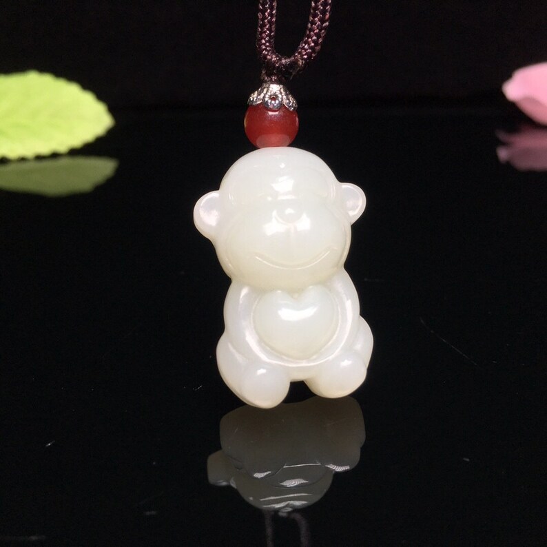 White jade monkey pendantanimal necklace for womennecklace Etsy