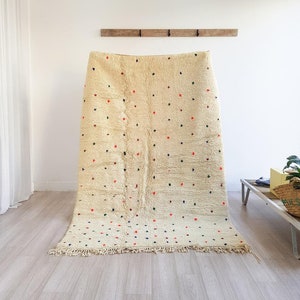 Moroccan rug, handmade carpet, Authentic beni ourain rug, polka dot rug, Berber area rug, tapis marocain, wool rug, large area rug