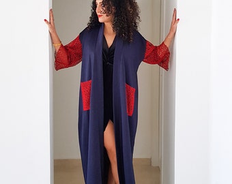 Robe d’été fait à la main kimono dentelle rouge caftan caftan marocain maillots de bain abaya maxi