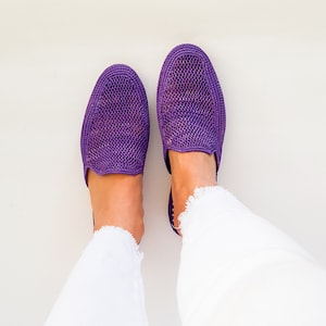 Raffia shoes handmade slippers summer mules Moroccan shoes purple raphia flats babouch