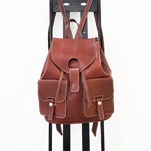 Handmade Brown Leather Backpack: Berber Moroccan Shoulder Bag