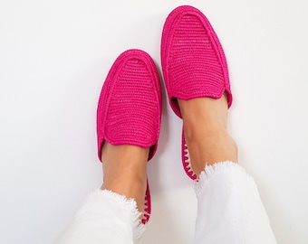 Raffia shoes handmade slippers summer mules Moroccan shoes pink raphia flats babouch