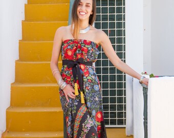 Robe florale, robe maxi femme, robe de vacances, robe maxi rouge, beachwear, robe boho