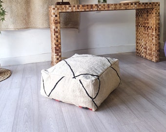 Handmade Moroccan Kilim Pouf: Vintage Wool Floor Cushion
