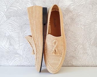 Mocasines de rafia hechos a mano para hombre: pantuflas de cuero marroquí