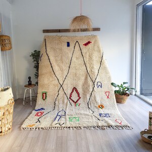 Moroccan Rug Handmade wool Authentic rug berber tapis Beni Ourain rug Azilal Colorful carpet Abstract